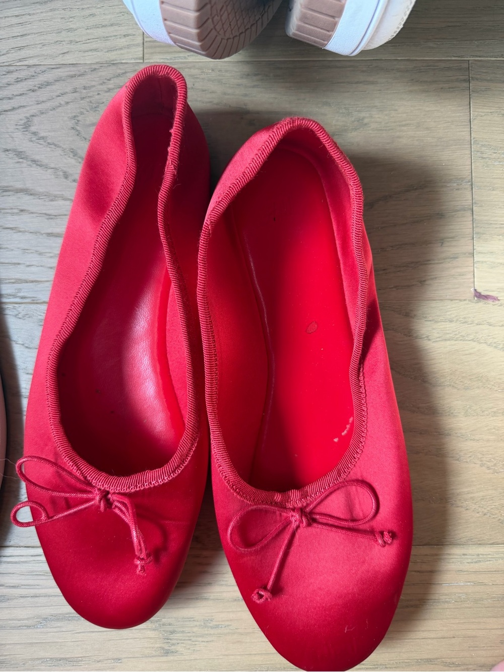 H&M Red Satin Ballet Flats with Bow Accent